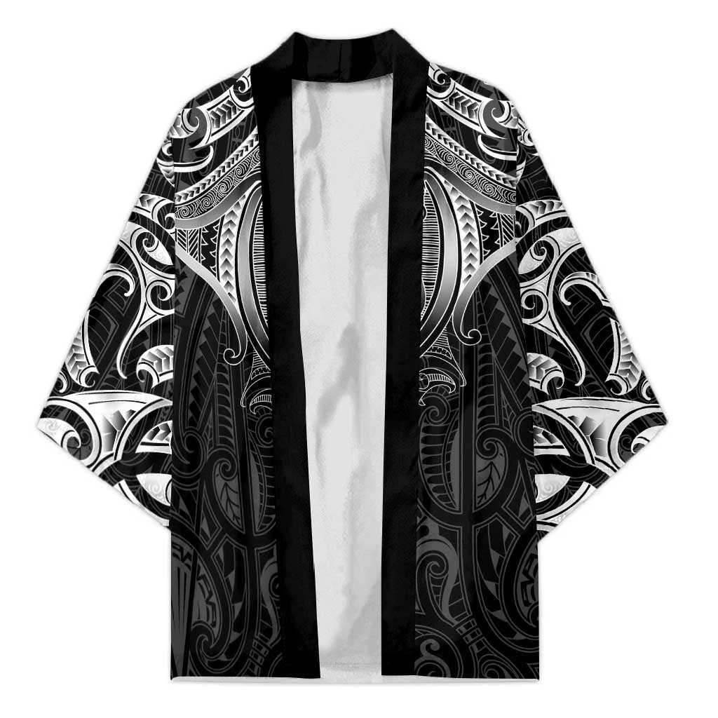 New Zealand Aotearoa Kimono Maori Manta Ray Moko Black - Polynesian Pride