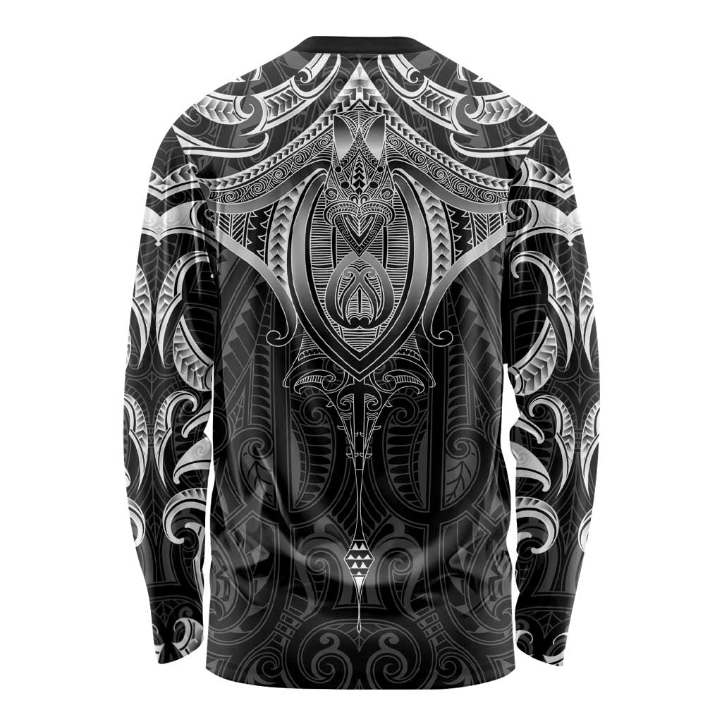 New Zealand Aotearoa Long Sleeve Shirt Maori Manta Ray Moko Black - Polynesian Pride