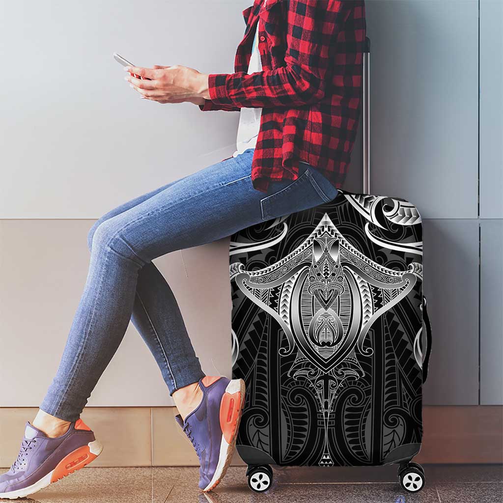New Zealand Aotearoa Luggage Cover Maori Manta Ray Moko Black - Polynesian Pride