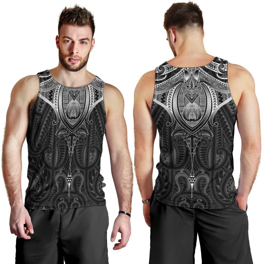 New Zealand Aotearoa Men Tank Top Maori Manta Ray Moko Black - Polynesian Pride