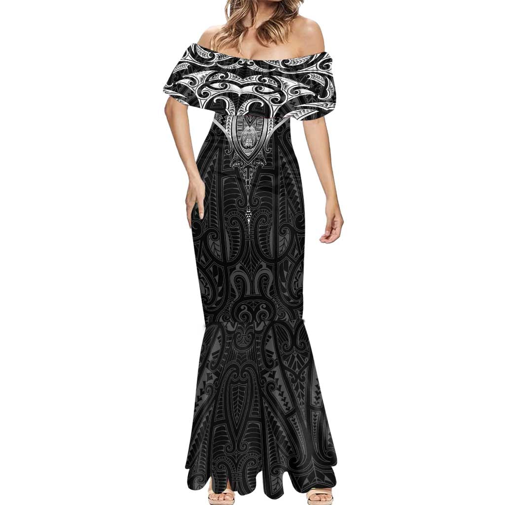 New Zealand Aotearoa Mermaid Dress Maori Manta Ray Moko Black - Polynesian Pride