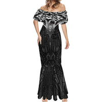 New Zealand Aotearoa Mermaid Dress Maori Manta Ray Moko Black - Polynesian Pride