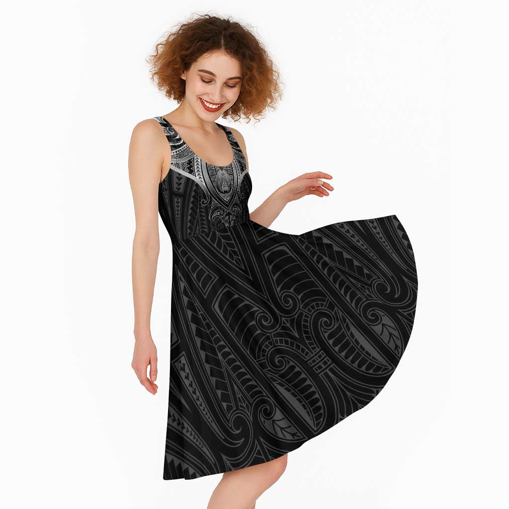 New Zealand Aotearoa Midi Dress Maori Manta Ray Moko Black - Polynesian Pride