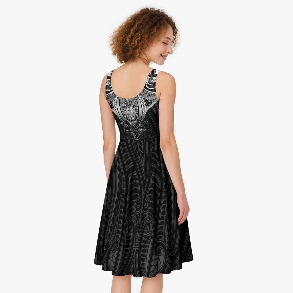 New Zealand Aotearoa Midi Dress Maori Manta Ray Moko Black - Polynesian Pride