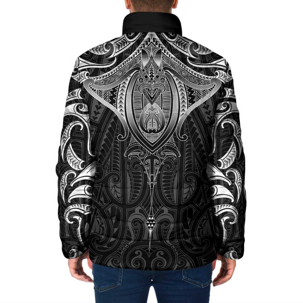 New Zealand Aotearoa Padded Jacket Maori Manta Ray Moko Black - Polynesian Pride