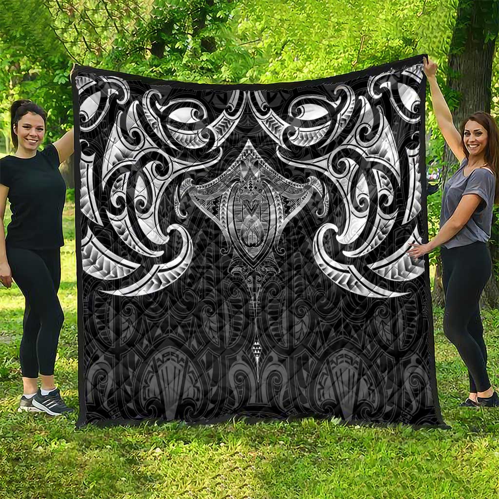 New Zealand Aotearoa Quilt Maori Manta Ray Moko Black - Polynesian Pride