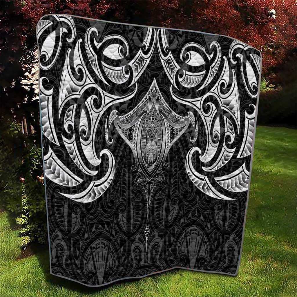 New Zealand Aotearoa Quilt Maori Manta Ray Moko Black - Polynesian Pride
