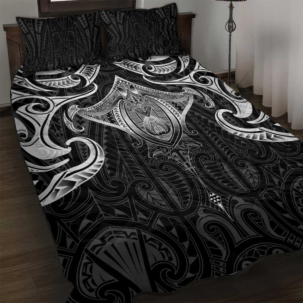 New Zealand Aotearoa Quilt Bed Set Maori Manta Ray Moko Black - Polynesian Pride