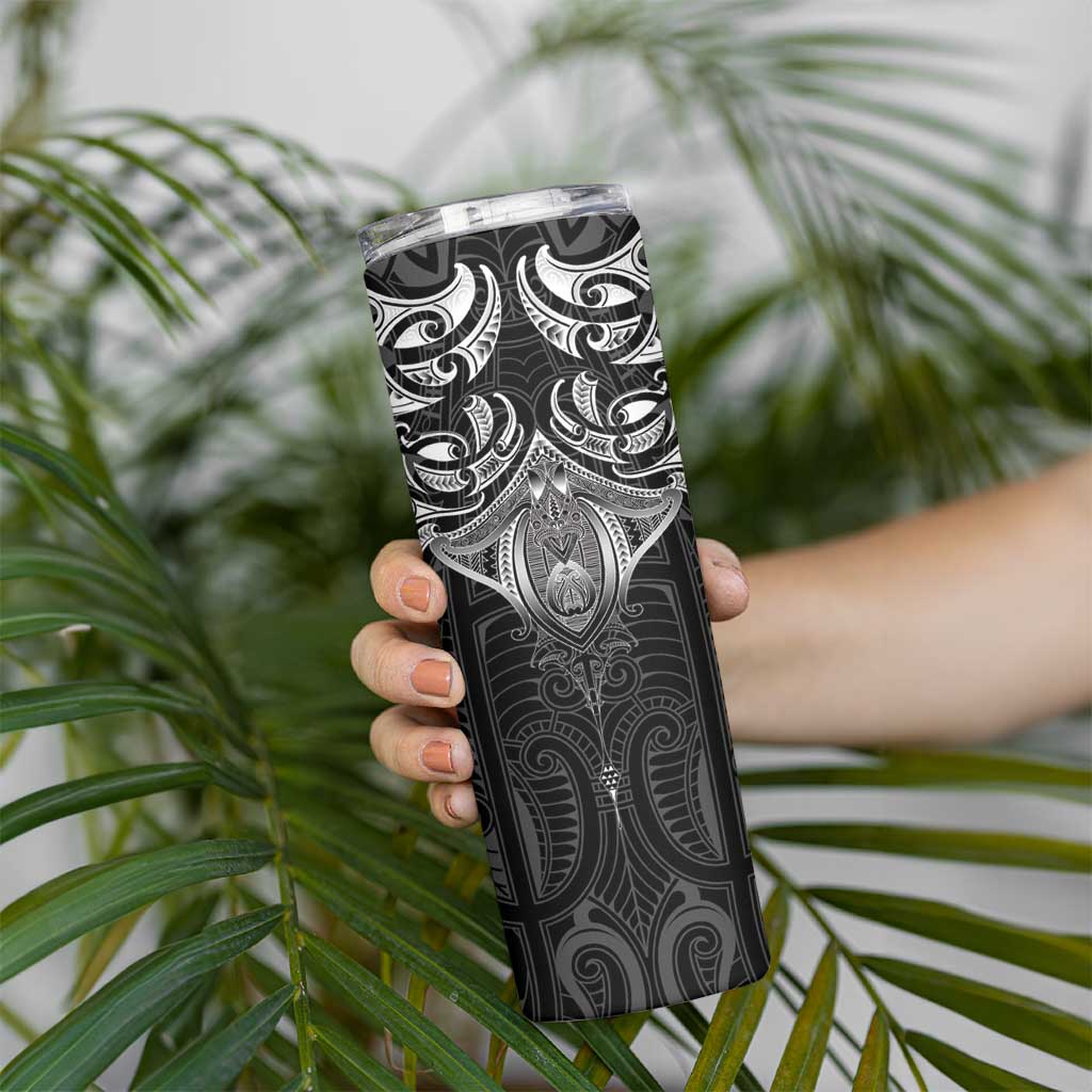 New Zealand Aotearoa Skinny Tumbler Maori Manta Ray Moko Black - Polynesian Pride
