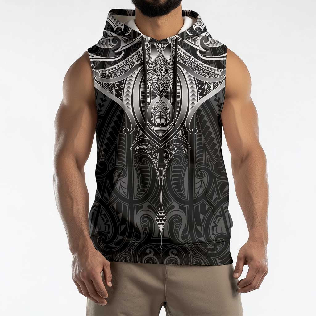 New Zealand Aotearoa Sleeveless Hoodie Maori Manta Ray Moko Black - Polynesian Pride