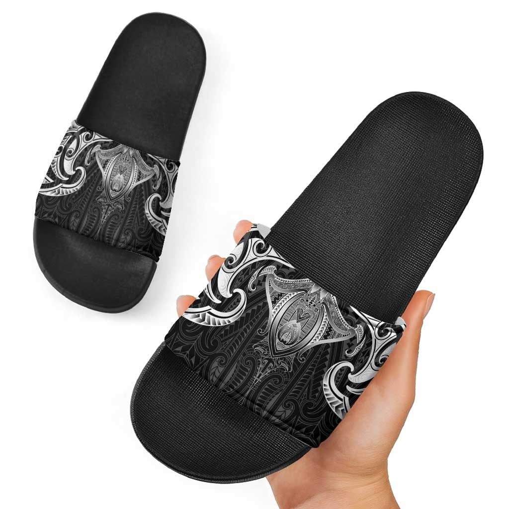 New Zealand Aotearoa Slide Sandals Maori Manta Ray Moko Black - Polynesian Pride