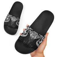 New Zealand Aotearoa Slide Sandals Maori Manta Ray Moko Black - Polynesian Pride