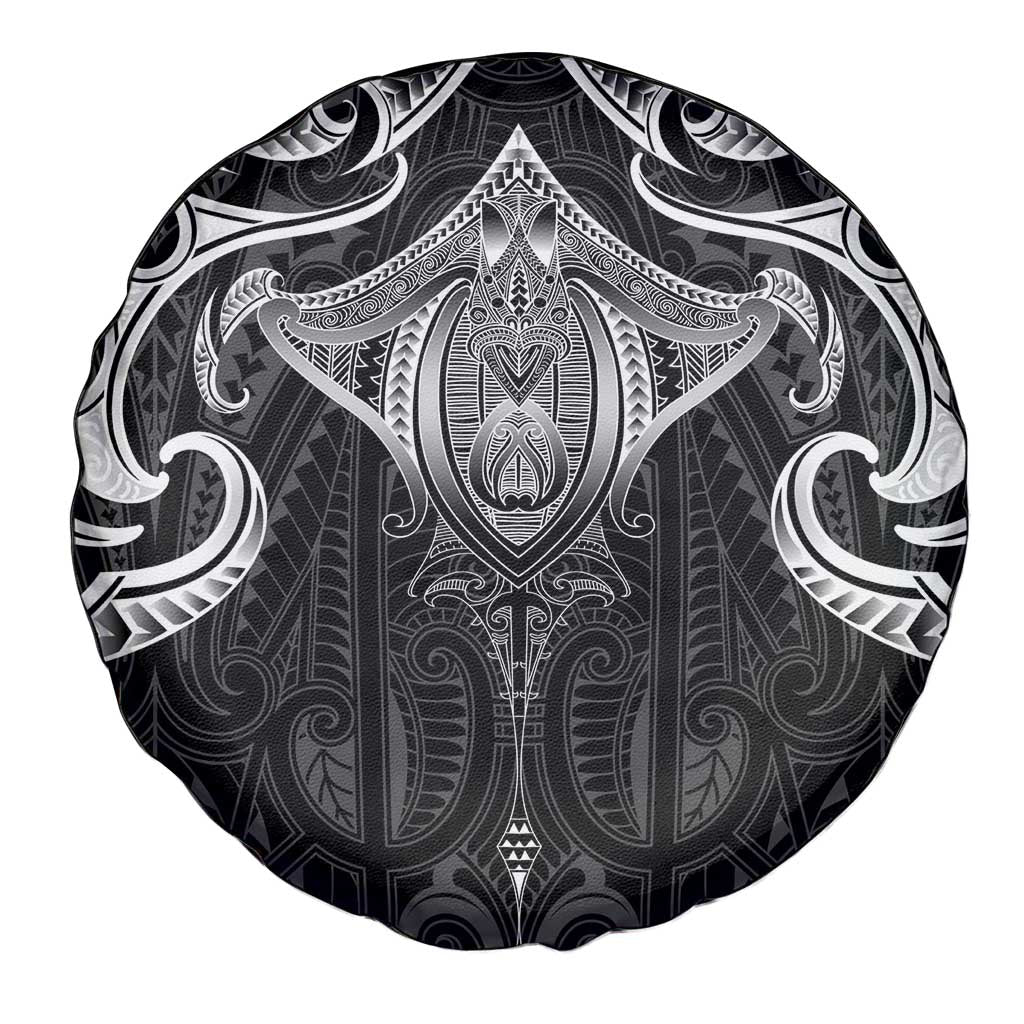 New Zealand Aotearoa Spare Tire Cover Maori Manta Ray Moko Black - Polynesian Pride