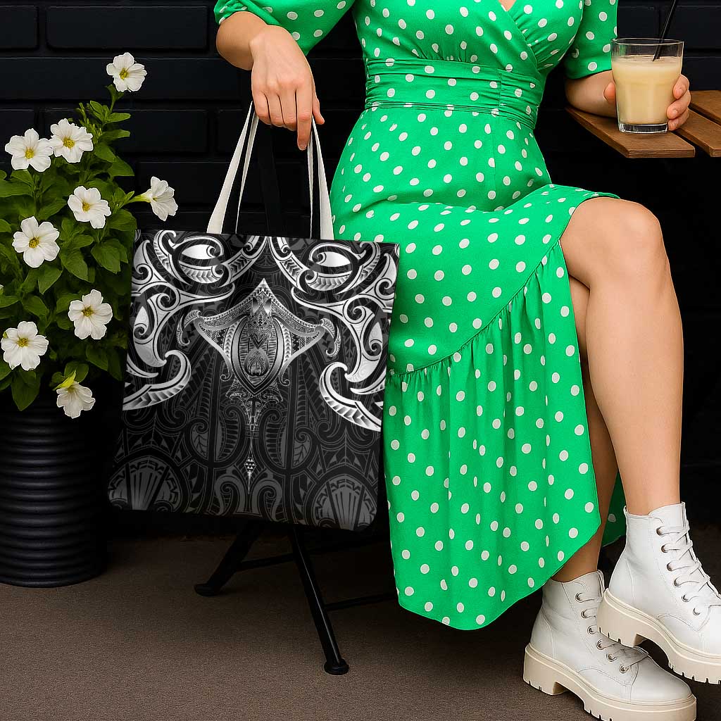 New Zealand Aotearoa Tote Bag Maori Manta Ray Moko Black - Polynesian Pride