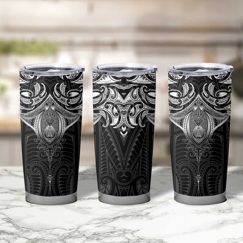 New Zealand Aotearoa Tumbler Cup Maori Manta Ray Moko Black - Polynesian Pride