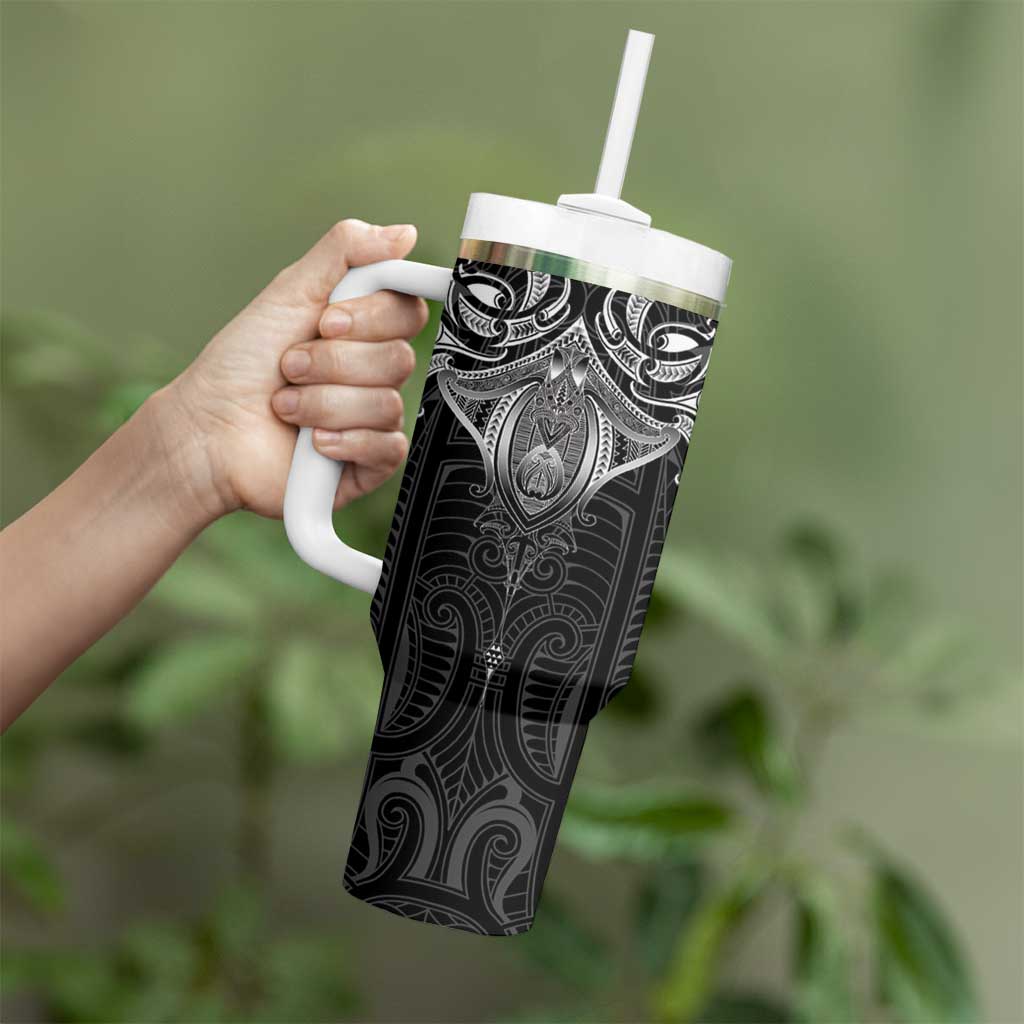 New Zealand Aotearoa Tumbler With Handle Maori Manta Ray Moko Black - Polynesian Pride