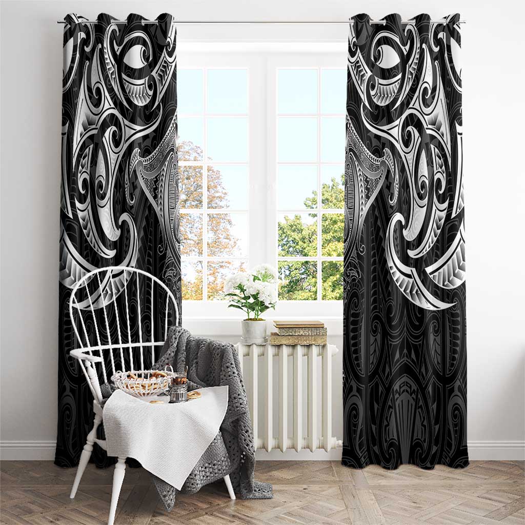 New Zealand Aotearoa Window Curtain Maori Manta Ray Moko Black - Polynesian Pride