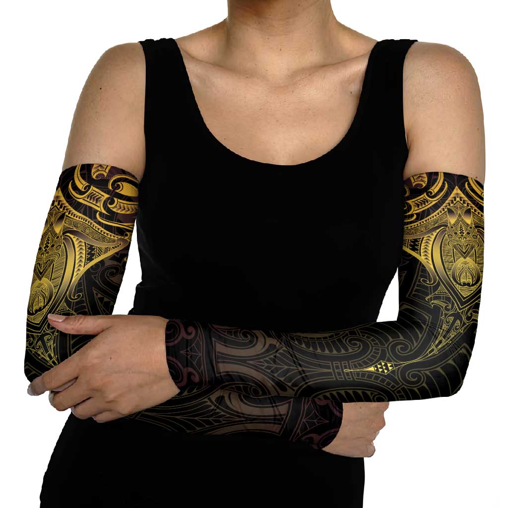 New Zealand Aotearoa Arm Sleeves Maori Manta Ray Moko Gold - Polynesian Pride