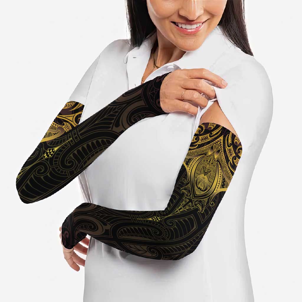 New Zealand Aotearoa Arm Sleeves Maori Manta Ray Moko Gold - Polynesian Pride