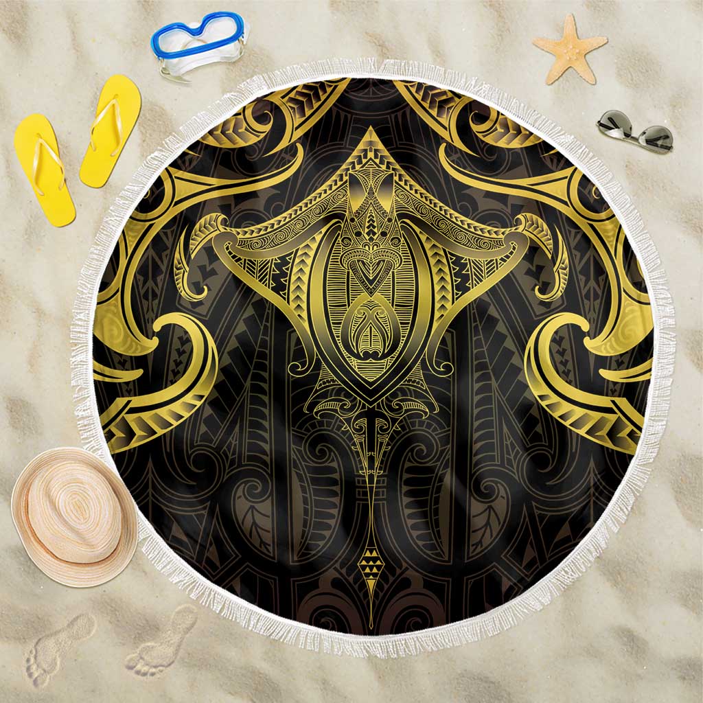 New Zealand Aotearoa Beach Blanket Maori Manta Ray Moko Gold - Polynesian Pride