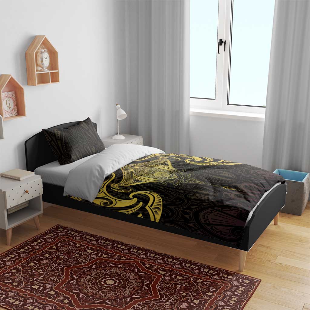 New Zealand Aotearoa Bedding Set Maori Manta Ray Moko Gold - Polynesian Pride