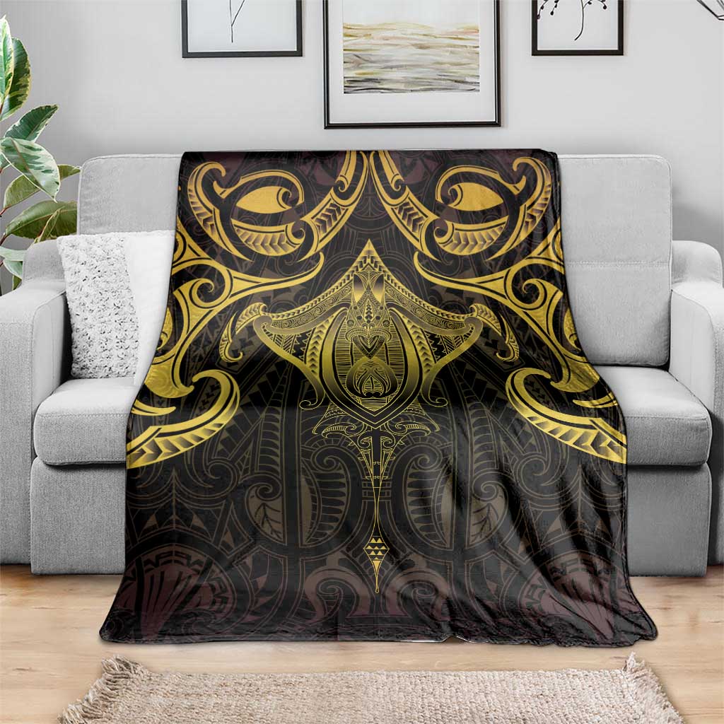 New Zealand Aotearoa Blanket Maori Manta Ray Moko Gold - Polynesian Pride
