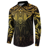 New Zealand Aotearoa Button Sweatshirt Maori Manta Ray Moko Gold - Polynesian Pride