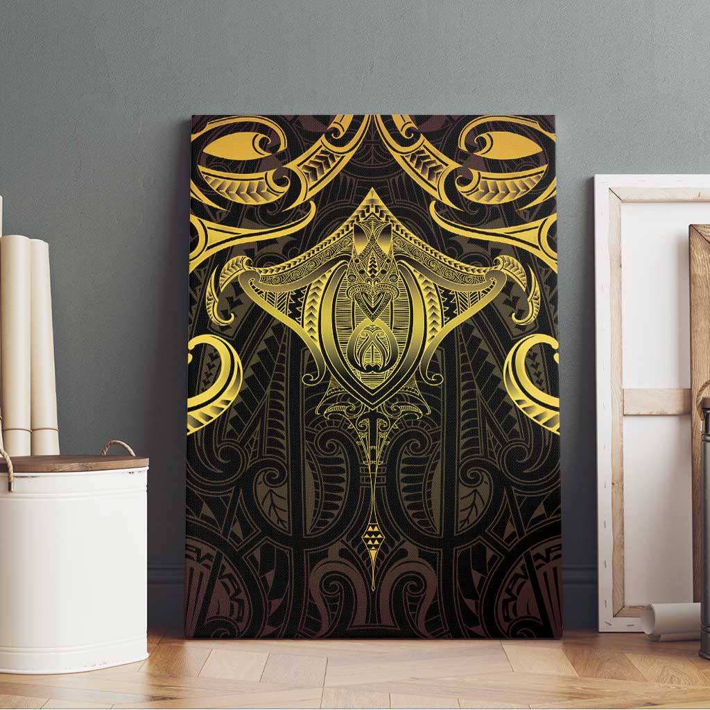 New Zealand Aotearoa Canvas Wall Art Maori Manta Ray Moko Gold - Polynesian Pride