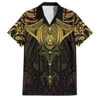 New Zealand Aotearoa Family Matching Long Sleeve Bodycon Dress and Hawaiian Shirt Maori Manta Ray Moko Gold - Polynesian Pride