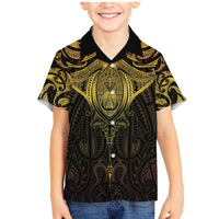 New Zealand Aotearoa Family Matching Mermaid Dress and Hawaiian Shirt Maori Manta Ray Moko Gold - Polynesian Pride