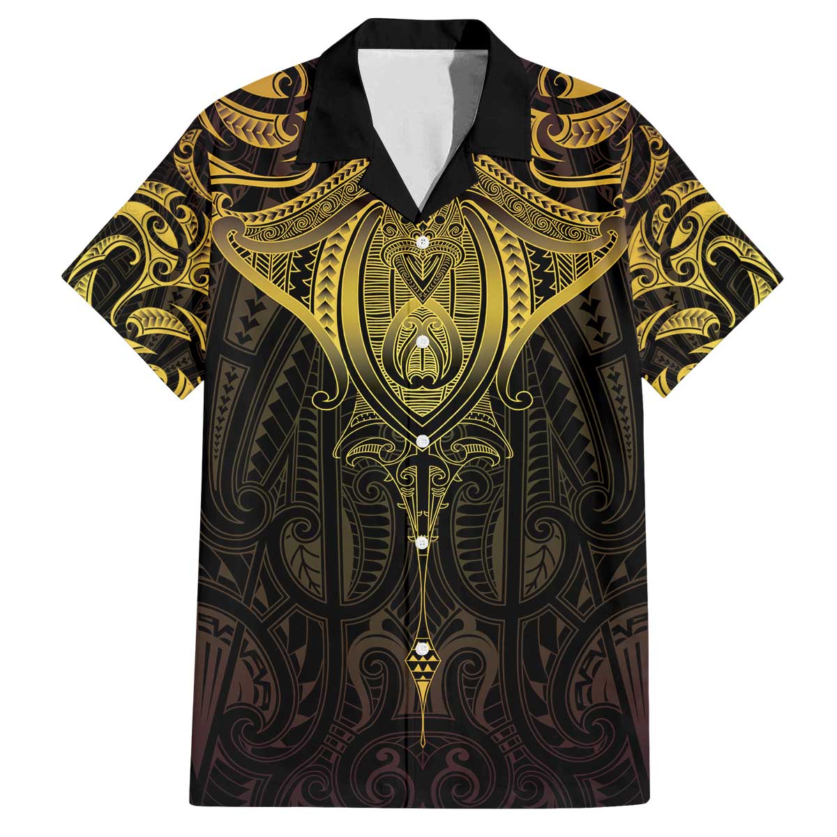 New Zealand Aotearoa Family Matching Off The Shoulder Long Sleeve Dress and Hawaiian Shirt Maori Manta Ray Moko Gold - Polynesian Pride