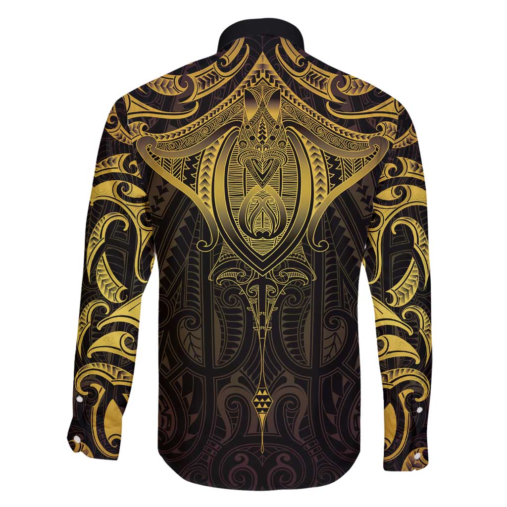 New Zealand Aotearoa Family Matching Puletasi and Hawaiian Shirt Maori Manta Ray Moko Gold - Polynesian Pride