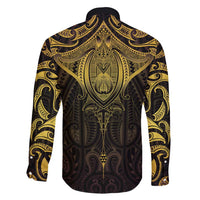 New Zealand Aotearoa Family Matching Short Sleeve Bodycon Dress and Hawaiian Shirt Maori Manta Ray Moko Gold - Polynesian Pride