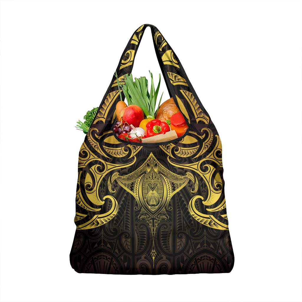 New Zealand Aotearoa Grocery Bag Maori Manta Ray Moko Gold - Polynesian Pride