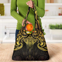 New Zealand Aotearoa Grocery Bag Maori Manta Ray Moko Gold - Polynesian Pride