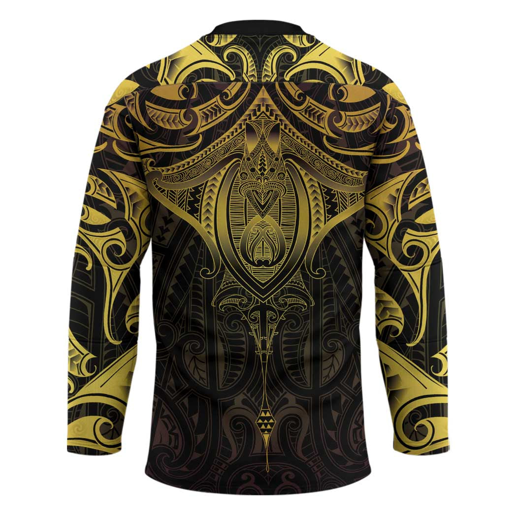 New Zealand Aotearoa Hockey Jersey Maori Manta Ray Moko Gold - Polynesian Pride
