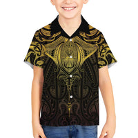 New Zealand Aotearoa Kid Hawaiian Shirt Maori Manta Ray Moko Gold - Polynesian Pride