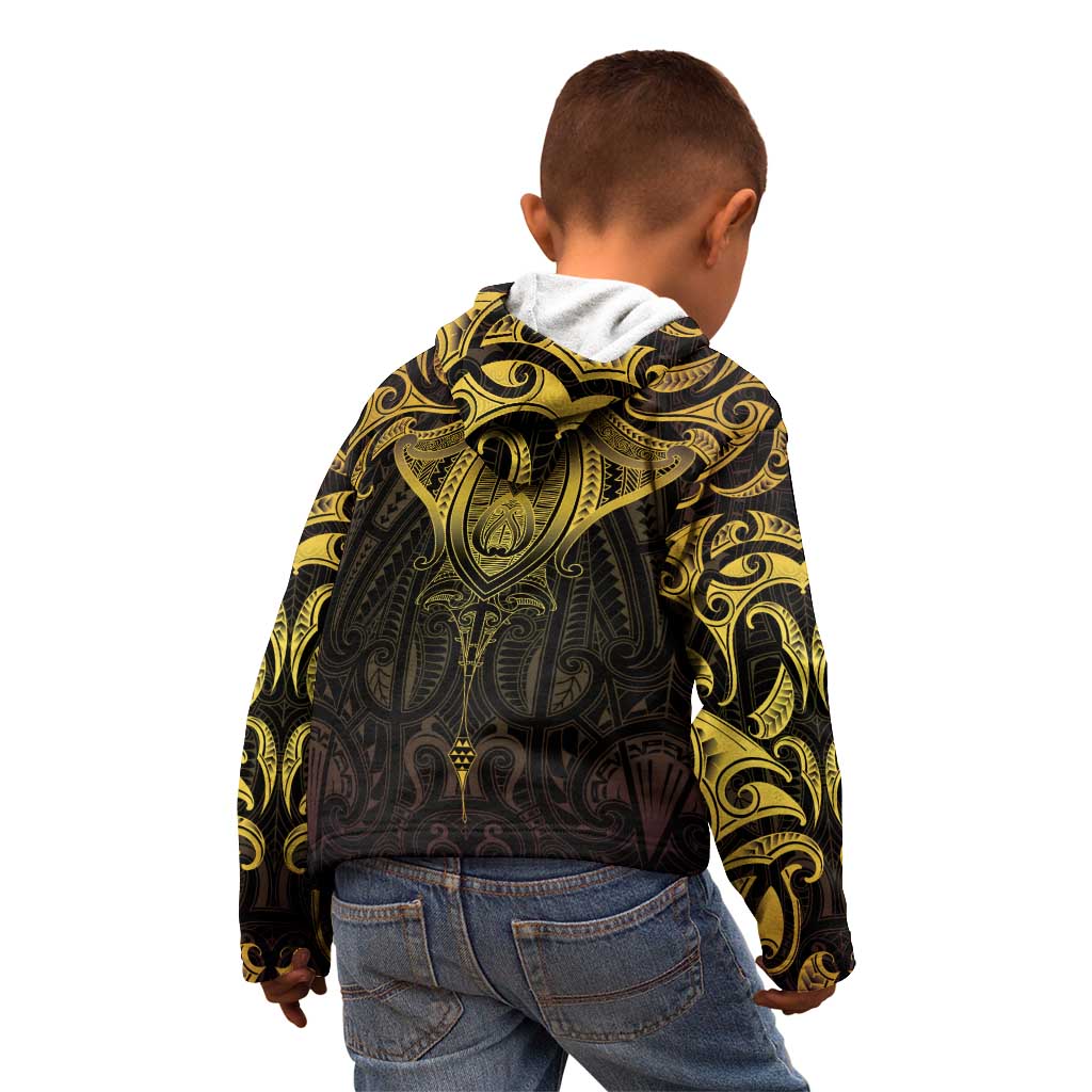 New Zealand Aotearoa Kid Hoodie Maori Manta Ray Moko Gold - Polynesian Pride