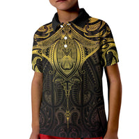 New Zealand Aotearoa Kid Polo Shirt Maori Manta Ray Moko Gold - Polynesian Pride