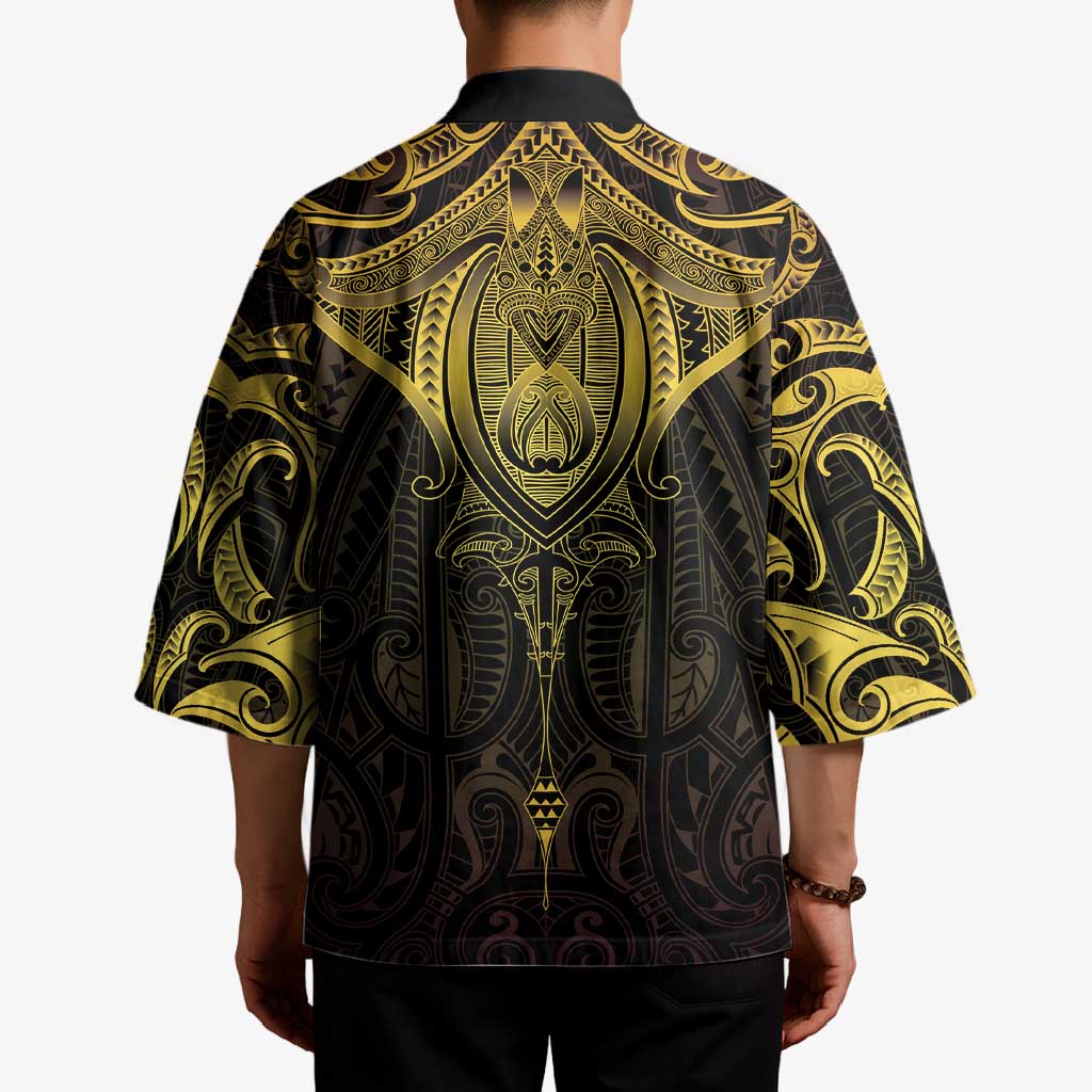 New Zealand Aotearoa Kimono Maori Manta Ray Moko Gold - Polynesian Pride