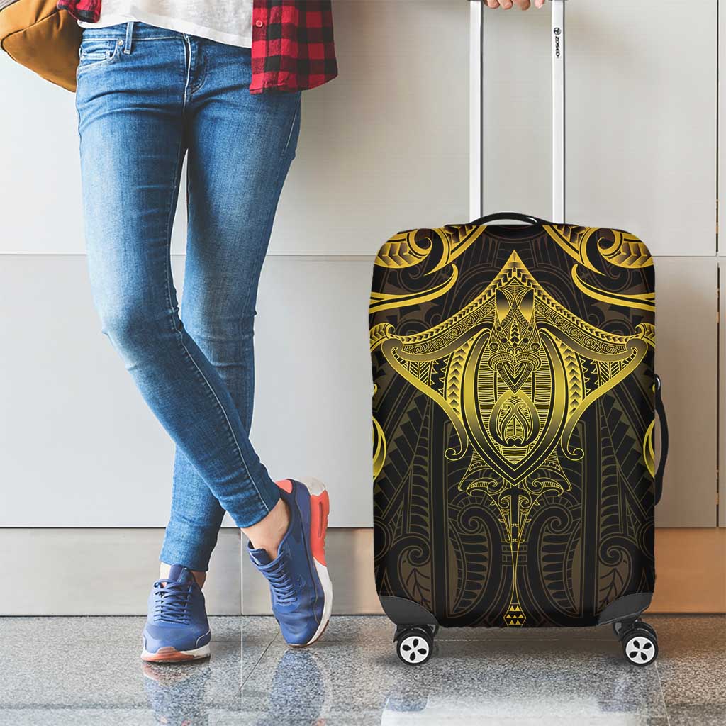 New Zealand Aotearoa Luggage Cover Maori Manta Ray Moko Gold - Polynesian Pride