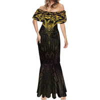 New Zealand Aotearoa Mermaid Dress Maori Manta Ray Moko Gold - Polynesian Pride