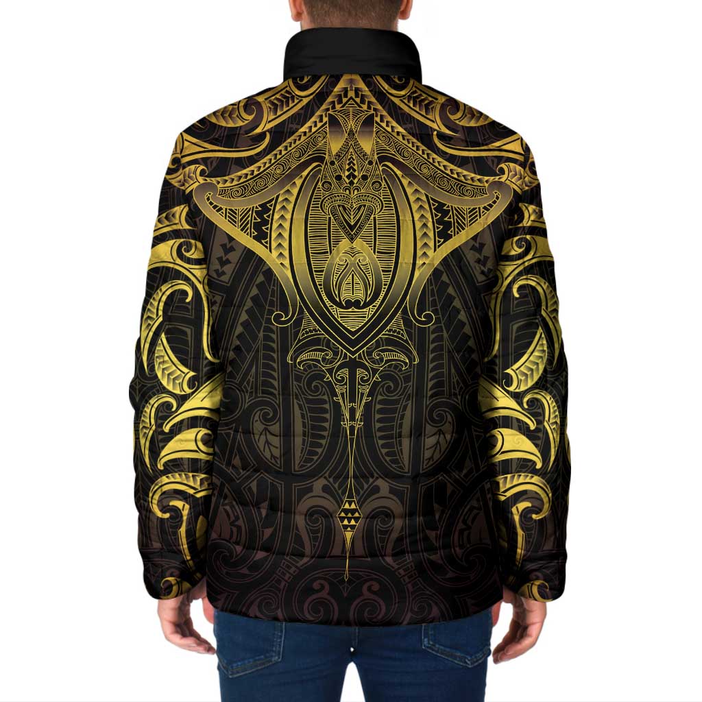 New Zealand Aotearoa Padded Jacket Maori Manta Ray Moko Gold - Polynesian Pride
