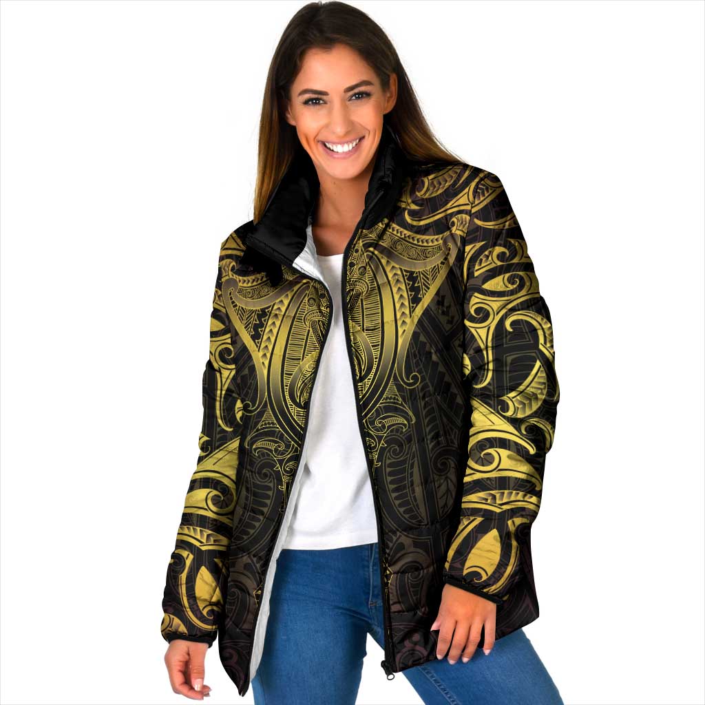 New Zealand Aotearoa Padded Jacket Maori Manta Ray Moko Gold - Polynesian Pride