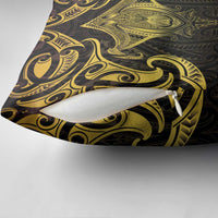New Zealand Aotearoa Pillow Cover Maori Manta Ray Moko Gold - Polynesian Pride