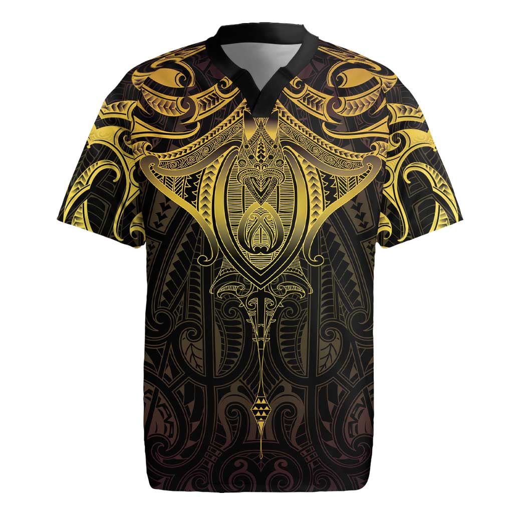 New Zealand Aotearoa Rugby Jersey Maori Manta Ray Moko Gold - Polynesian Pride