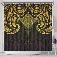 New Zealand Aotearoa Shower Curtain Maori Manta Ray Moko Gold - Polynesian Pride