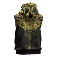 New Zealand Aotearoa Sleeveless Hoodie Maori Manta Ray Moko Gold - Polynesian Pride