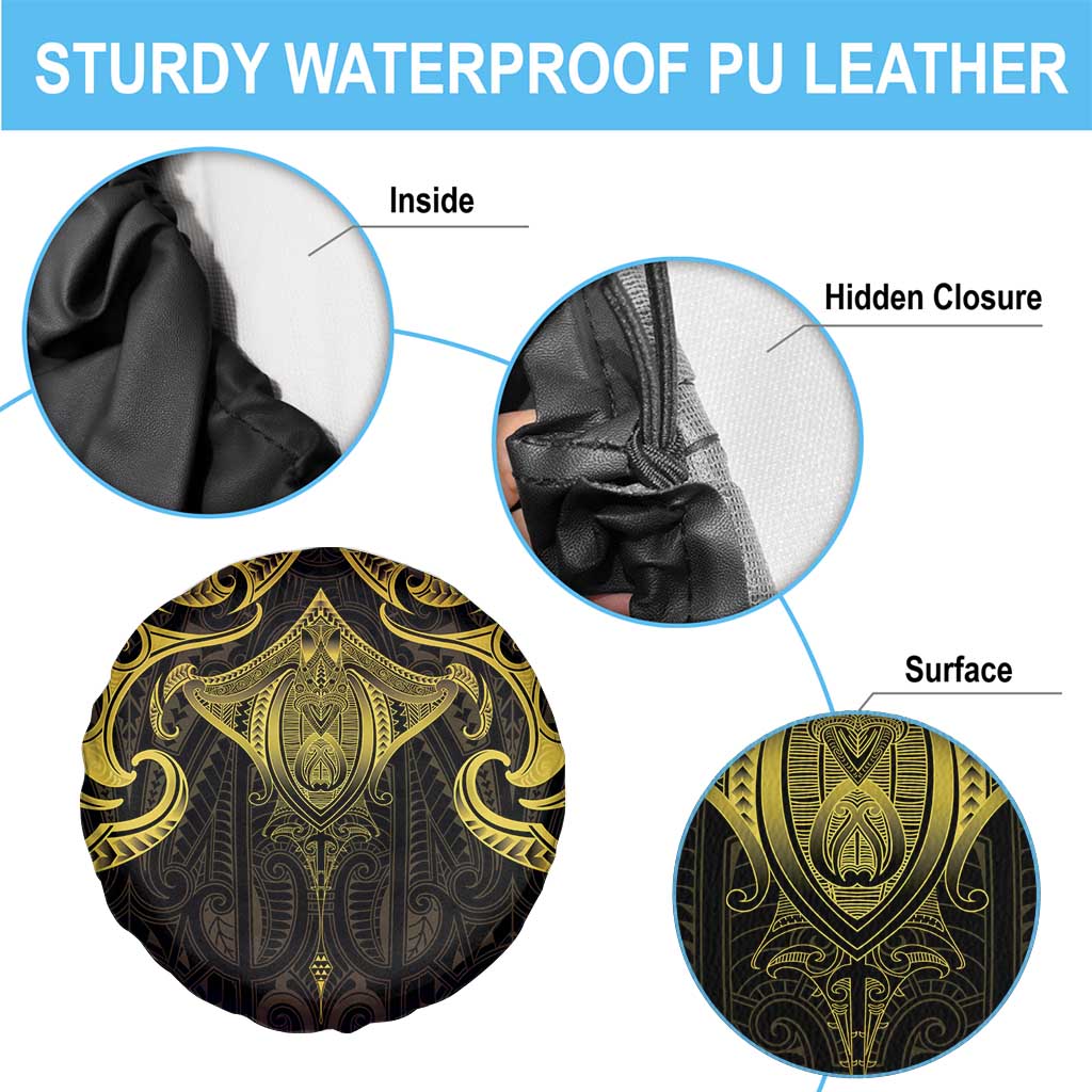 New Zealand Aotearoa Spare Tire Cover Maori Manta Ray Moko Gold - Polynesian Pride