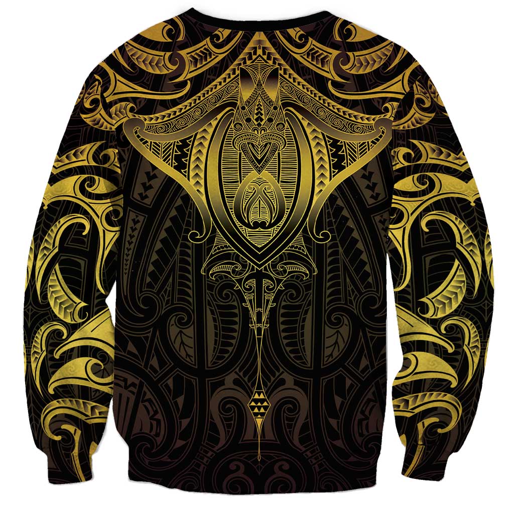 New Zealand Aotearoa Sweatshirt Maori Manta Ray Moko Gold - Polynesian Pride